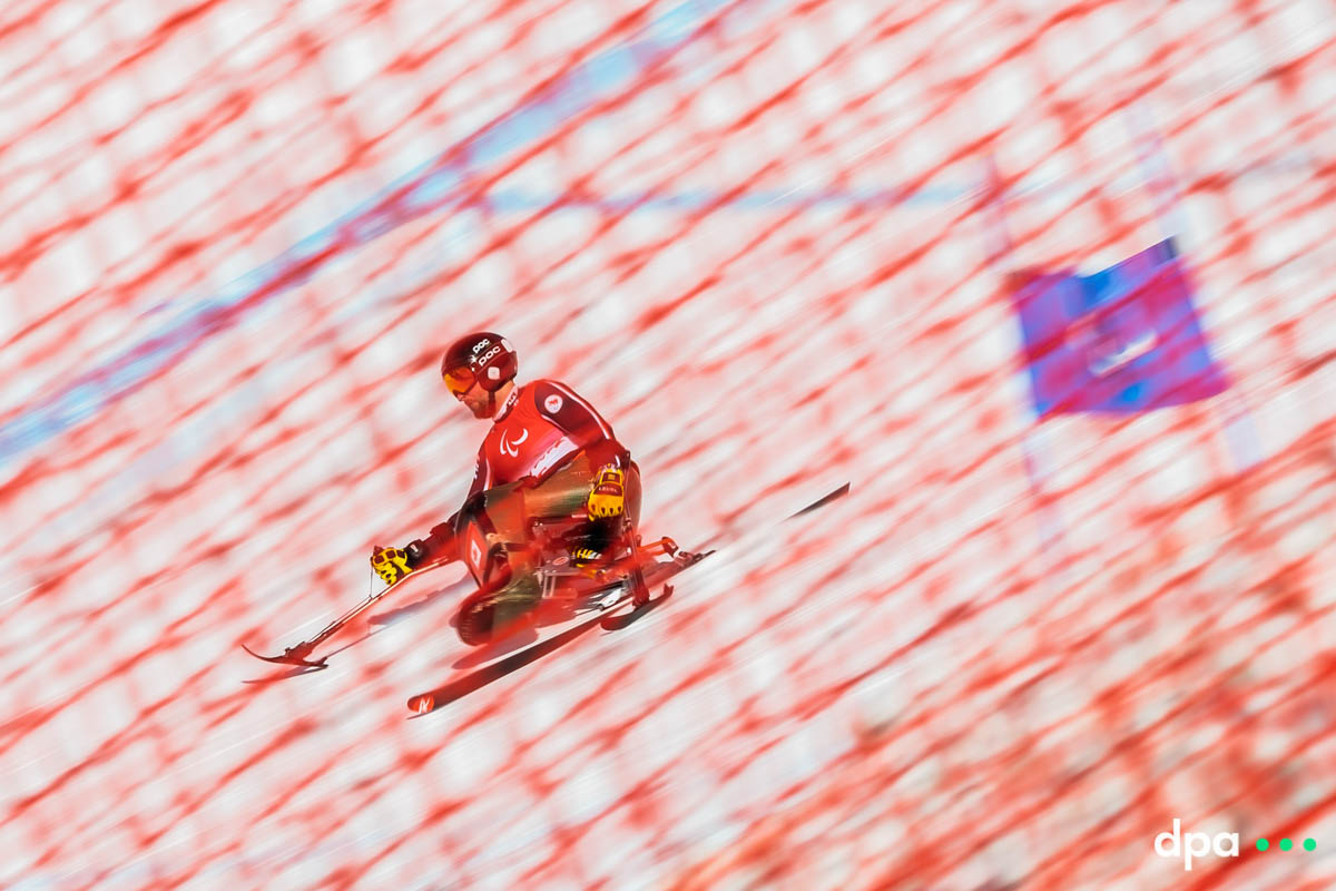 Brian Rowland of Canada competes in the men’s super g, sitting.