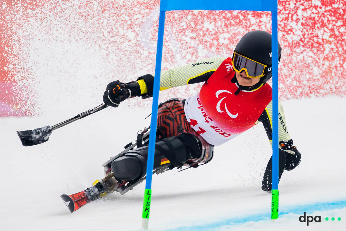 Anna-Lena Forster of Germany competes in the women’s giants slalom, sitting.