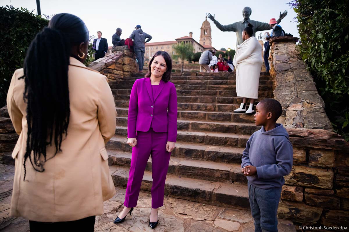 Annalena Baerbock, Germany's  Foreign Minister, in the park of the Union Buildings.